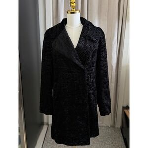 Calvin Klein Womens Black Faux Fur Astrakhan Textured Coat Mid Length Size M